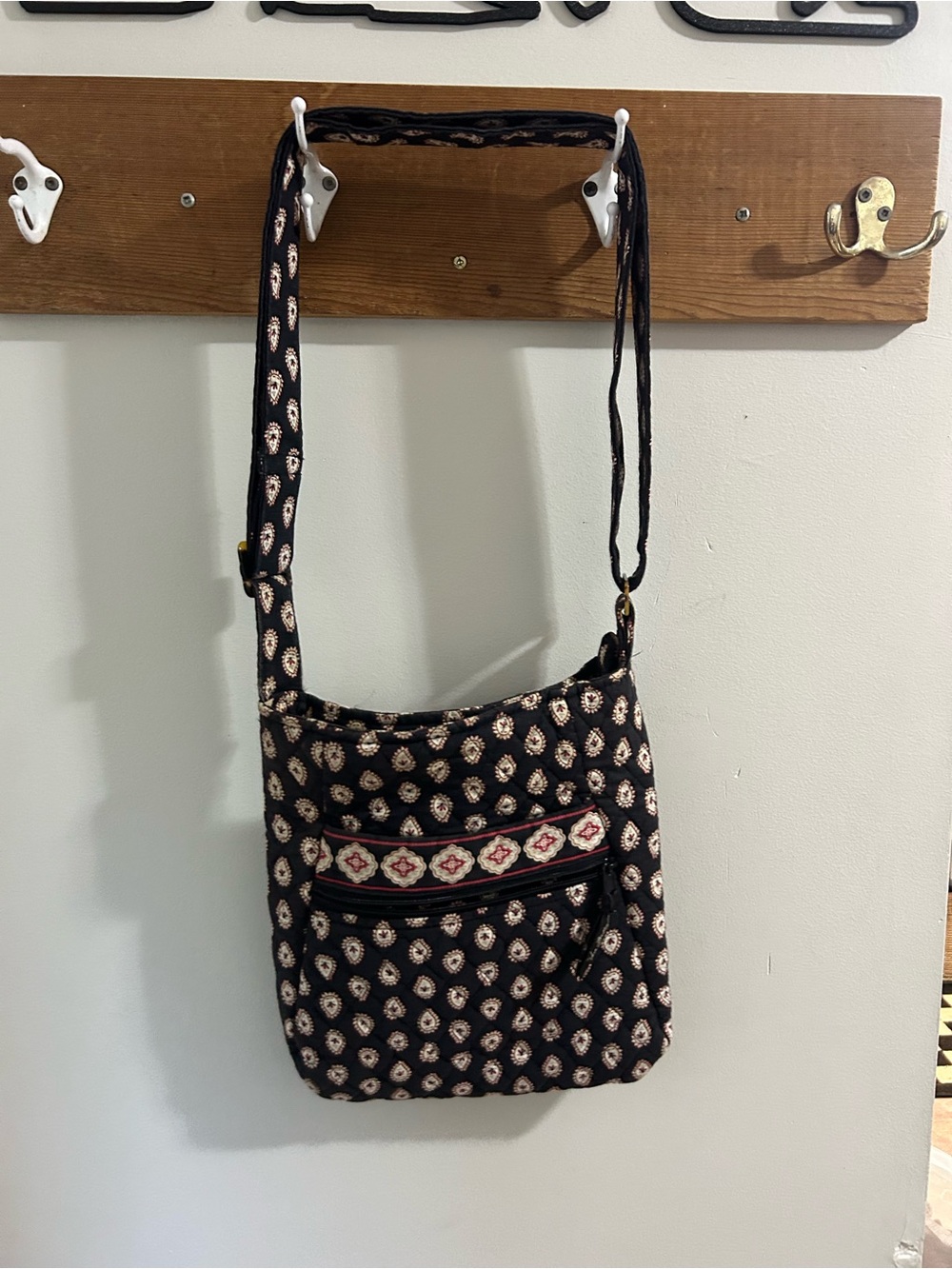 Vera Bradley Black Floral Crossbody Purse with Pink Accents